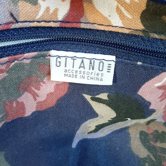VTG Gitano 80's/90's Navy Floral Cotton Canvas Duffle Weekender Bag - Picture 12 of 16